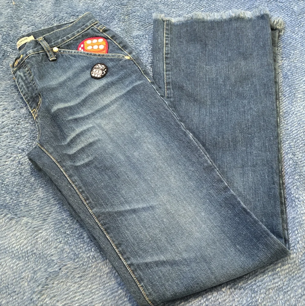 See By Chloe RARE Vintage Flare Jeans Embroidered w/ Dice- NWOT - Picture 3 of 16
